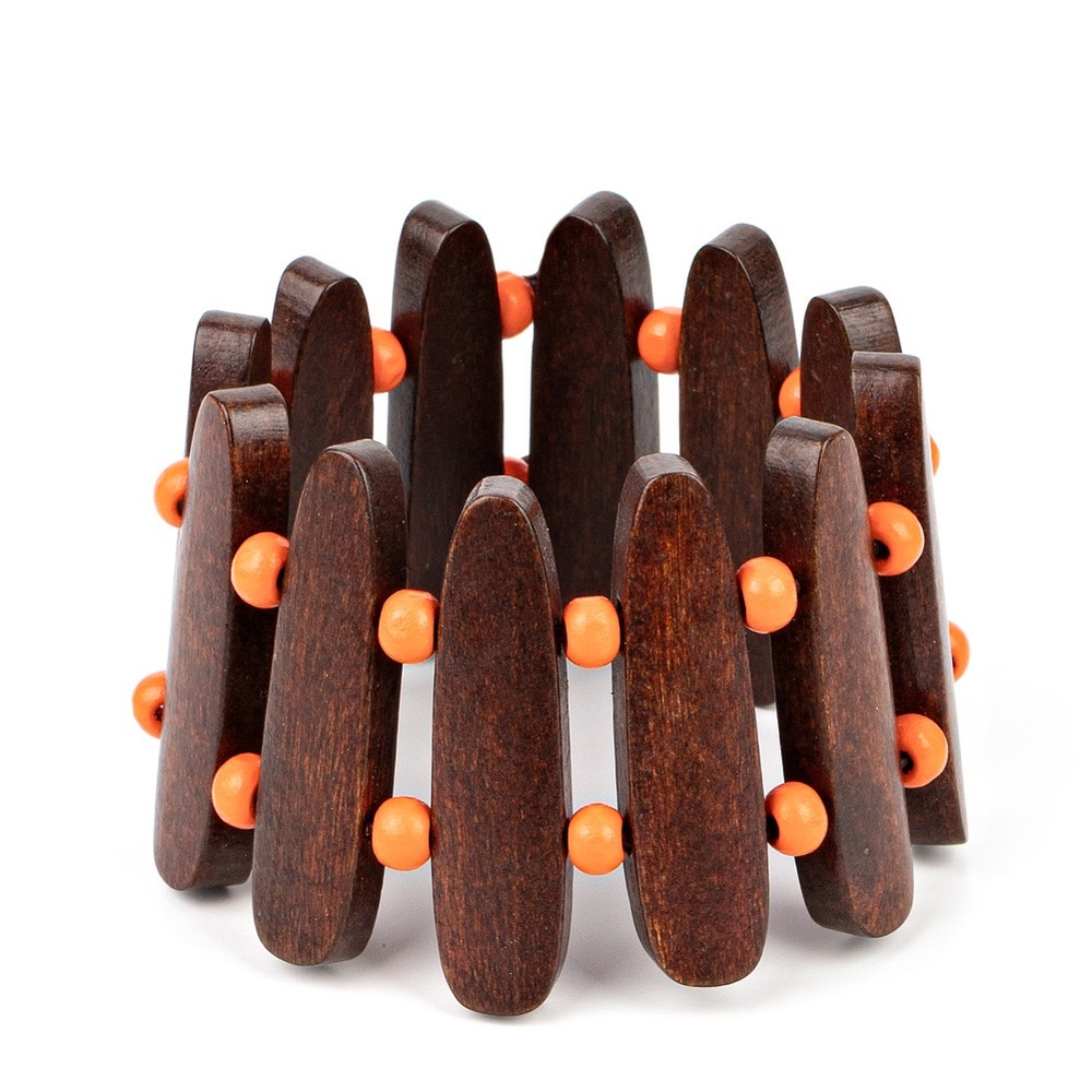 Wood Bracelet with Orange beads